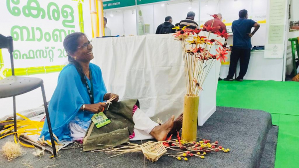 Housewife making bamboo flowers